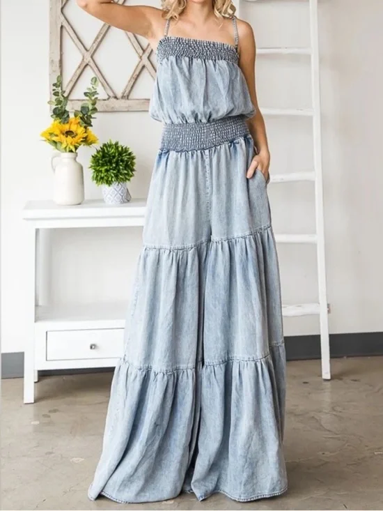 Oli & Hali Mineral Washed Songbird Ruffle Bodice Wide Leg Jumpsuit Small - Picture 2 of 12
